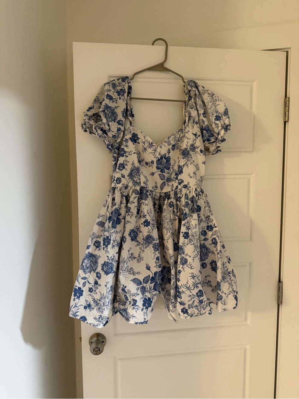 Francesca's Collections White Mini Dress with Blue Floral Print